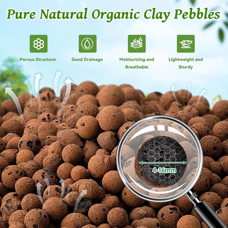 Riare 18 LBS Organic Expanded Clay Pebbles for Plants- 4mm-16mm Natural Leca Balls Lightweight Hydroponic Clay Pebbles Aggregate for Indoor Plants, Hydroponic Growing, Plants Drainage, Aquaponics - Image 2